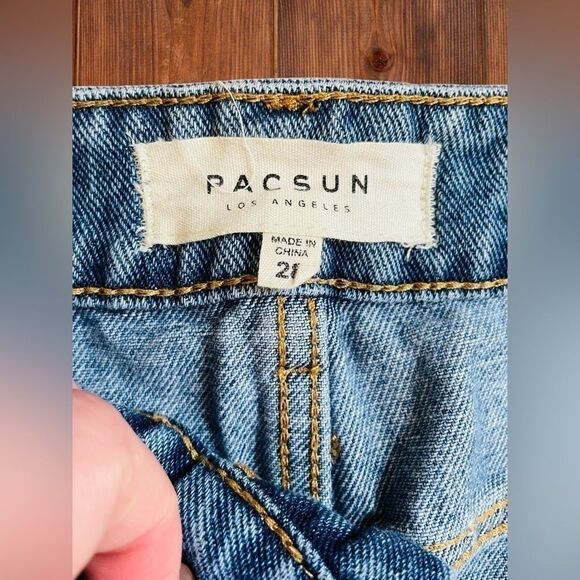 PACSUN Women’s Size 28 Embroidered Medium Wash Denim Mini Skirt • Raw Edge Hem - Picture 7 of 15